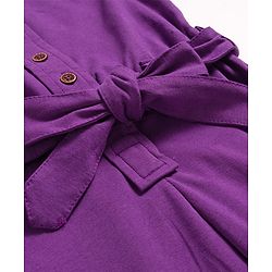 Pine Kids Cotton Knit Half Sleeves Solid Jumpsuit With Belt - Purple
