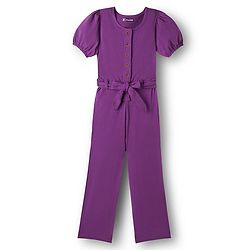 Pine Kids Cotton Knit Half Sleeves Solid Jumpsuit With Belt - Purple