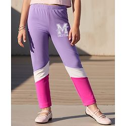Pine Kids Cotton Lycra Knit Full Length Leggings With Minneapolis Print - Lavender