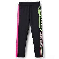 Pine Kids Cotton Lycra Knit Full Length Leggings With Text Print - Black