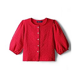 Pine Kids Woven Full Sleeves Solid Color Textured Top - Red