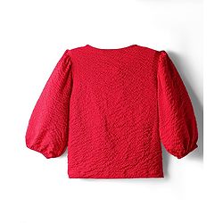 Pine Kids Woven Full Sleeves Solid Color Textured Top - Red