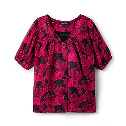 Pine Kids Half Sleeves Woven Top and Inner T-Shirt With Floral Print - Dark Pink & Black