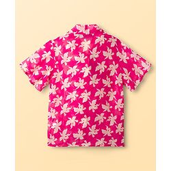 Pine Kids Woven Half Sleeves Top & Inner Tee with Floral Print  and Bow Tie Up - Pink