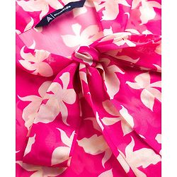 Pine Kids Woven Half Sleeves Top & Inner Tee with Floral Print  and Bow Tie Up - Pink