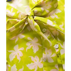 Pine Kids Woven Half Sleeves Top & Inner Tee with Floral Print and Bow Tie Up - Limegreen