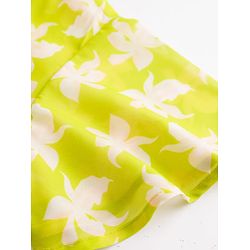 Pine Kids Woven Half Sleeves Top & Inner Tee with Floral Print and Bow Tie Up - Limegreen