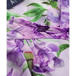 Pine Kids Half Sleeves Woven Top and Inner T-Shirt With Floral Print - Purple & White