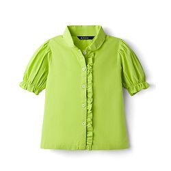 Pine Kids Poplin Woven Half Puffed Sleeves Shirt Style Top with Frill Detailing - Limegreean