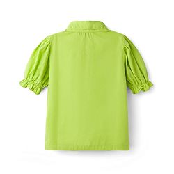 Pine Kids Poplin Woven Half Puffed Sleeves Shirt Style Top with Frill Detailing - Limegreean