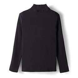 Pine Kids Cotton Lycra Knit Full Sleeves Solid Color High Neck Top - Black