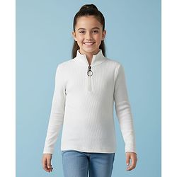Pine Kids Cotton Lycra Knit Full Sleeves Solid Color High Neck Top - Black