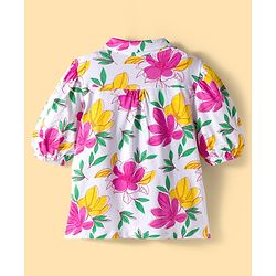 Pine Kids Cotton Knit Half Sleeves Shirt Top with Floral Print - White