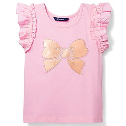 Pine Kids Cotton Knit Frill Sleeves Top With Butterfly Embriodery - Pink