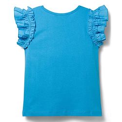 Pine Kids Cotton Knit Frill Sleeves Top With Bow Print - Light Blue