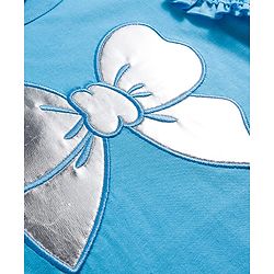 Pine Kids Cotton Knit Frill Sleeves Top With Bow Print - Light Blue