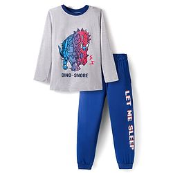 Pine Kids Single Jersey Knit Full Sleeves Night Suit With Dino Print - White