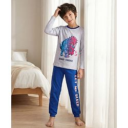 Pine Kids Single Jersey Knit Full Sleeves Night Suit With Dino Print - White