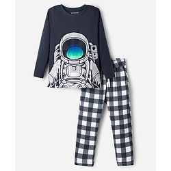 Pine Kids Single Jersey Knit Full Sleeves Night Suit With Space Theme Print - Grey