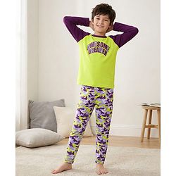 Pine Kids Single Jersey Knit Full Raglan Sleeves With Awesome Dreamer Text Print - Limegreen
