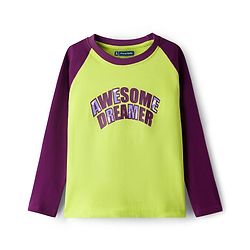 Pine Kids Single Jersey Knit Full Raglan Sleeves With Awesome Dreamer Text Print - Limegreen