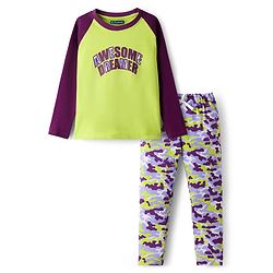 Pine Kids Single Jersey Knit Full Raglan Sleeves With Awesome Dreamer Text Print - Limegreen