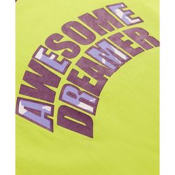 Pine Kids Single Jersey Knit Full Raglan Sleeves With Awesome Dreamer Text Print - Limegreen
