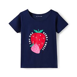 Pine Kids Single Jersey Knit Half Sleeves Night Suit With Polka Dot Print - Navy Blue & Red