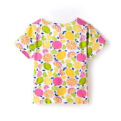 Pine Kids Cotton Knit Half Sleeves Co-ords Night Suit With Tropical Theme Print - Multicolour