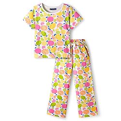 Pine Kids Cotton Knit Half Sleeves Co-ords Night Suit With Tropical Theme Print - Multicolour