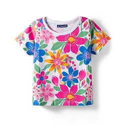 Pine Kids Single Jersey Knit Half Sleeves Co-ords Night Suit with Floral Print - White