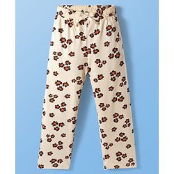 Pine Kids Cotton Knit Half Sleeves Co-ords Night Suit With Floral Print - Cream