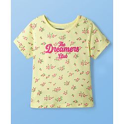 Pine Kids Cotton Knit Half Sleeves Co-ords Night Suit With Floral Print - Yellow