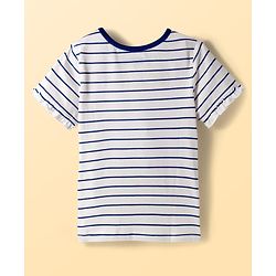 Pine Kids Cotton Knit Half Sleeves Night Suit with Stripes & Fruits Print - White & Blue