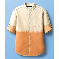 Pine Kids Cotton Woven Full Sleeves Shirt With Color Block Design - Orange