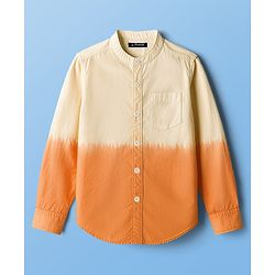 Pine Kids Cotton Woven Full Sleeves Shirt With Color Block Design - Orange