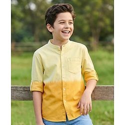 Pine Kids Cotton Woven Full Sleeves Mandarin Collar  Ombre Shirt - Yellow