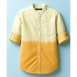Pine Kids Cotton Woven Full Sleeves Mandarin Collar  Ombre Shirt - Yellow
