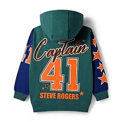 Pine Kids Marvel Terry Knit Full Sleeves Hooded Sweatshirt with Front and Back Avengers Graphics and Badge Detailing - Green