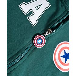 Pine Kids Marvel Terry Knit Full Sleeves Hooded Sweatshirt with Front and Back Avengers Graphics and Badge Detailing - Green