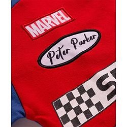 Pine Kids Marvel Terry Knit Drop Shoulder Full Sleeves Sweatshirt With Spider-Man Graphics & Badge Detailing - Blue & Red