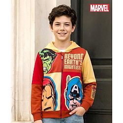 Pine Kids Marvel Fleece Knit Full Sleeves Hooded Sweatjacket With Avengers Graphics - Rust Orange