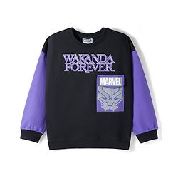 Pine Kids Marvel Terry Knit Full Sleeves Sweatshirt with Front & Back Black Panther Graphic - Black
