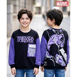 Pine Kids Marvel Terry Knit Full Sleeves Sweatshirt with Front & Back Black Panther Graphic - Black