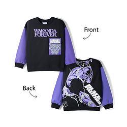 Pine Kids Marvel Terry Knit Full Sleeves Sweatshirt with Front & Back Black Panther Graphic - Black