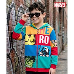 Pine Kids Marvel Terry Knit Full Sleeves Hooded Sweatjacket with Avengers Graphics - Multicolor