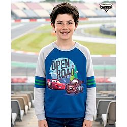 Pine Kids Disney Terry Knit Full Raglan Sleeves Sweatshirt with Cars Graphics - Blue & Grey