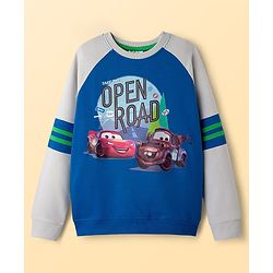 Pine Kids Disney Terry Knit Full Raglan Sleeves Sweatshirt with Cars Graphics - Blue & Grey