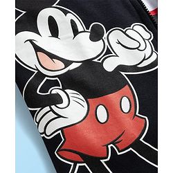 Pine Kids Disney Terry Knit Full Sleeves Hooded Sweatjacket T-Shirt and Joggers with Mickey Mouse Graphics - Red & Black