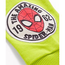 Pine Kids Marvel Terry Knit Drop Shoulder Full Sleeves Cut & Sew Sweatshirt With Spider-Man Graphics - Green & Black